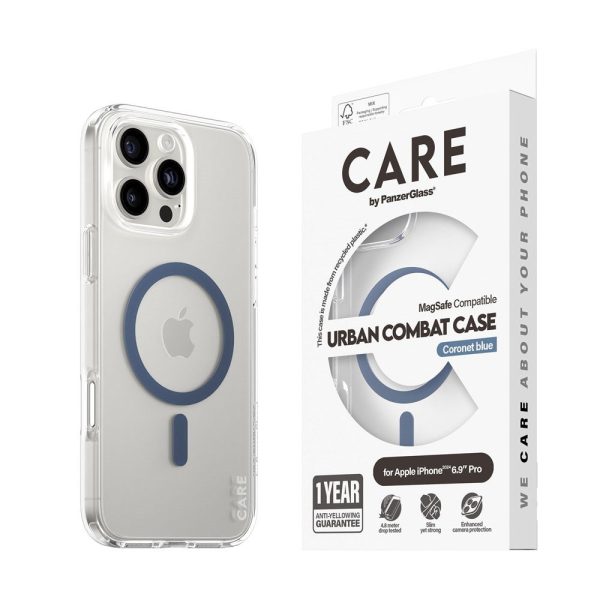 CARE by PanzerGlass iPhone 16 Pro Max FLAGSHIP Urban Combat Case - MagSafe Kompatibel - Transparent   Coronet Blue For Sale